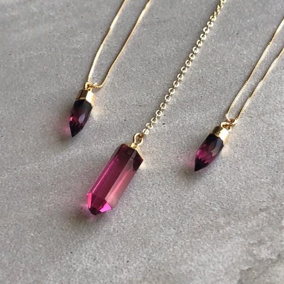 Oxblood Crystal 14k Gold Lariat Necklace - Picture 6 of 6